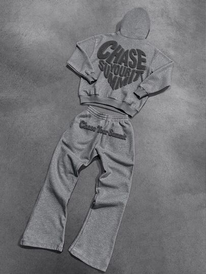 Manfinity EMRG Men's Slogan Embroidered Hoodie & Sweatpants Set