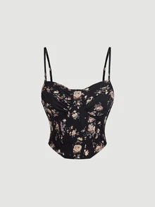 SHEIN MOD Women's Summer Elegant Floral Print Camisole - Black - View 5