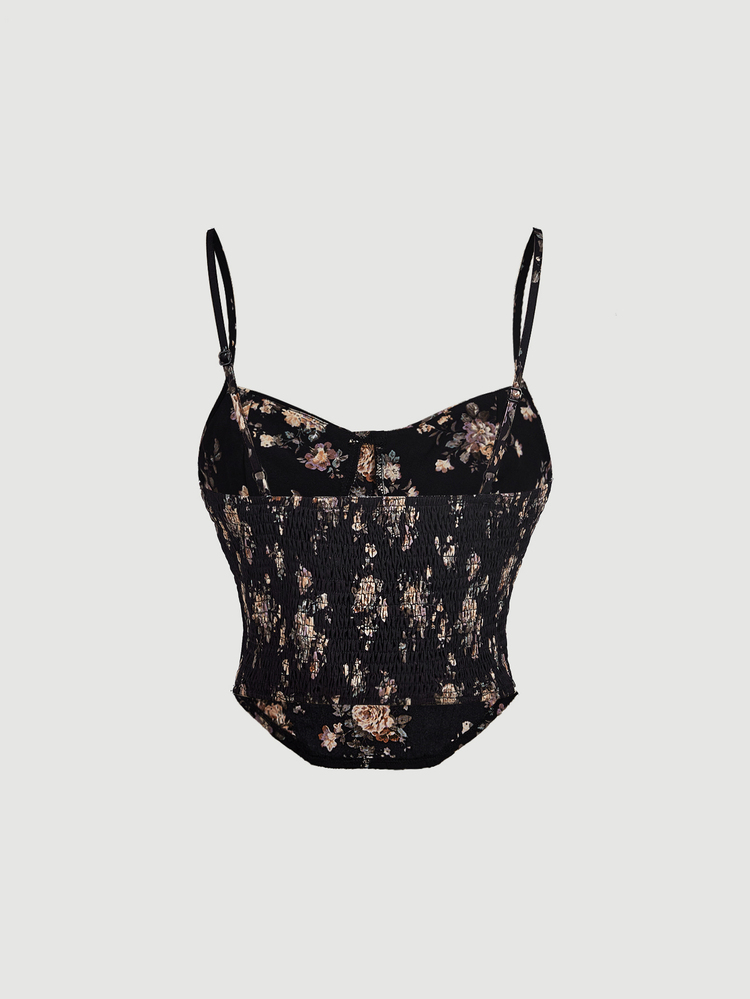 SHEIN MOD Women's Summer Elegant Floral Print Camisole - Black - View 6
