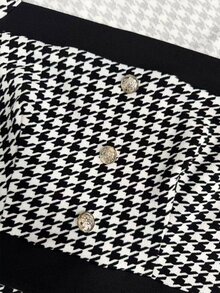 SHEIN This New Autumn Style Features An Elegant Women's Dress With A Retro Black And White Houndstooth Pattern, Perfect For Christmas Or Commuting. - Black - View 9