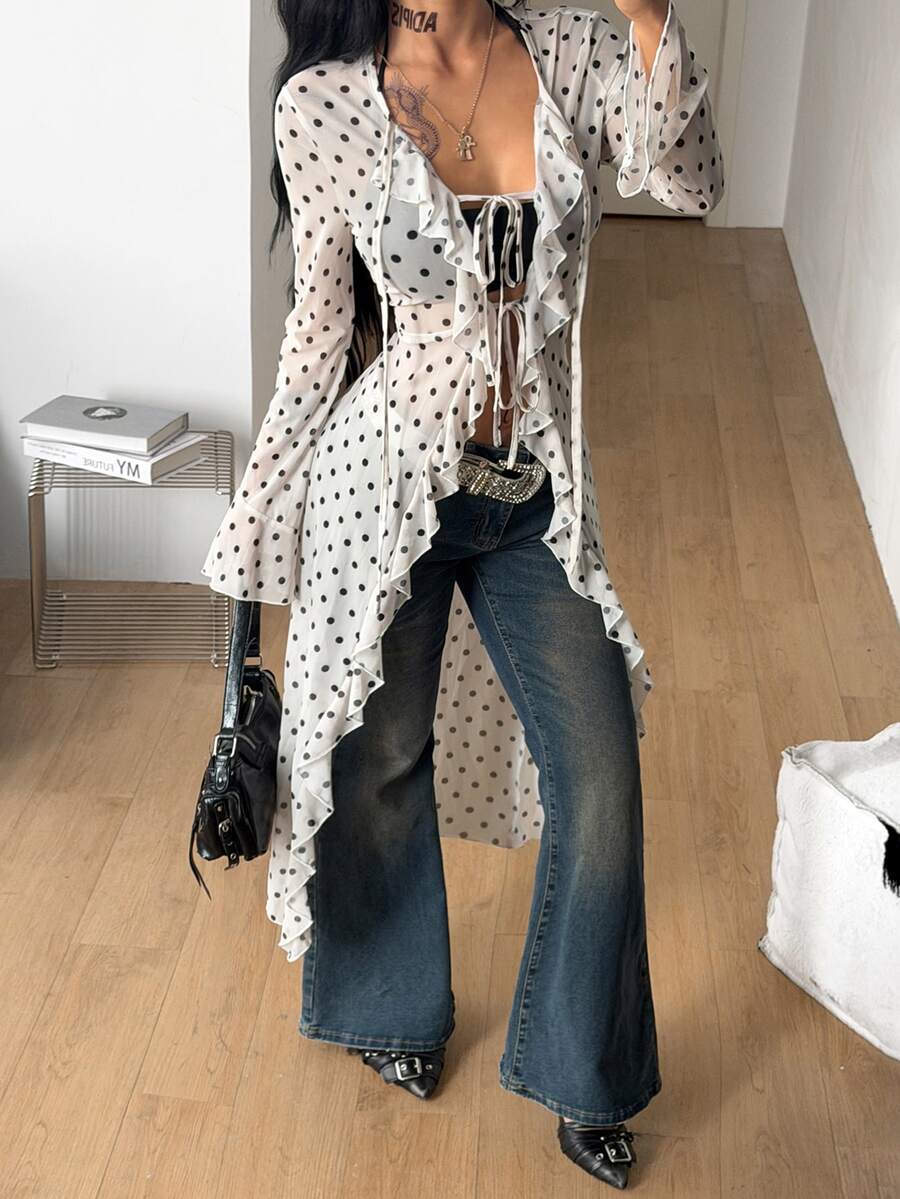 Coolane Sexy Women's Party & Music Festival Cover-Up With Lace Straps And Ruffled Ribbons For Hot Girl Style - White - View 1