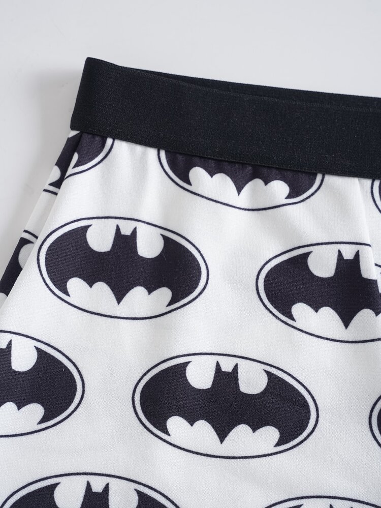 BATMAN X SHEIN Women's Cartoon Print Casual Straight Leg Pants - Black and White - View 4