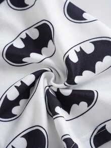 BATMAN X SHEIN 女款卡通印花休閒直筒長褲 - 黑與白 - 查看 6
