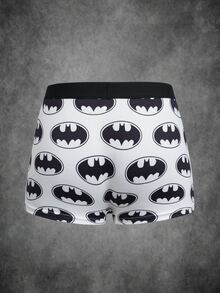 BATMAN X SHEIN 女款卡通印花休閒直筒長褲 - 黑與白 - 查看 2