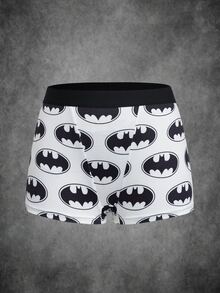 BATMAN X SHEIN 女款卡通印花休閒直筒長褲 - 黑與白 - 查看 3