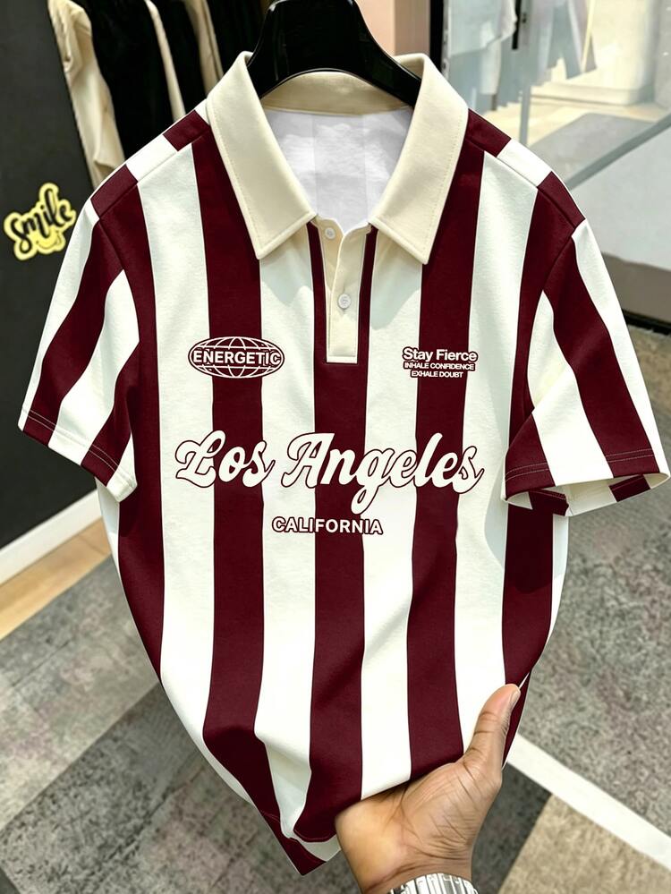 Manfinity EMRG Men's Summer Casual Colorblock Striped Polo Shirt - Multicolor - View 3