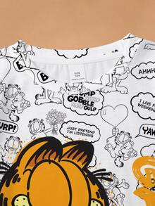 GARFIELD | SHEIN Tween Girl Cartoon & Letter Graphic Short Sleeve Tee - White - View 3