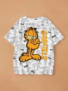 GARFIELD | SHEIN Tween Girl Cartoon & Letter Graphic Short Sleeve Tee - White - View 7