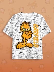 GARFIELD | SHEIN Tween Girl Cartoon & Letter Graphic Short Sleeve Tee - White - View 1