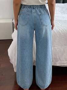 Dazy Plus Vintage Washed Grey Denim Long Straight Leg Jeans, Versatile All-Season - Light Wash - View 2