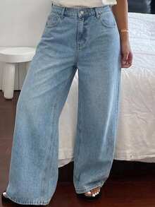 Dazy Plus Vintage Washed Grey Denim Long Straight Leg Jeans, Versatile All-Season - Light Wash - View 4