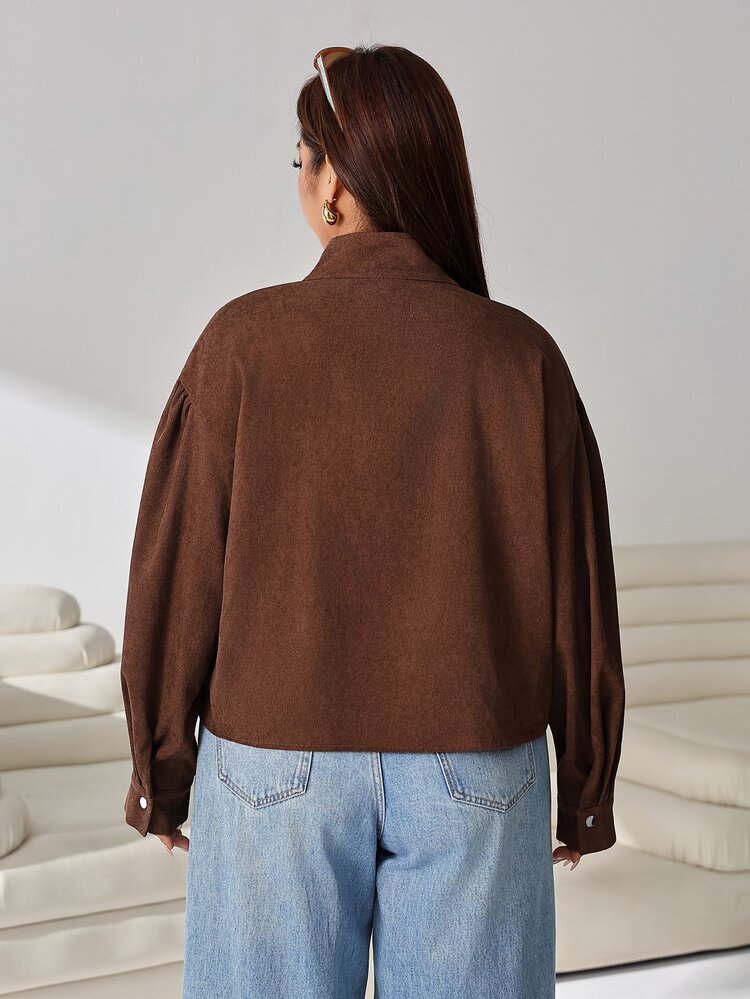 Solflare Große Größen Jacke mit Drop-Shoulder und Knopfverschluss vorne - Braun - Übersicht 3