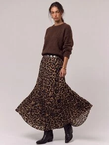 Freevana Women's Vintage Bohemian Leopard Print Skirt - Brown - View 4