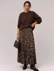 Freevana Women's Vintage Bohemian Leopard Print Skirt - Brown - View 5