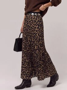 Freevana Women's Vintage Bohemian Leopard Print Skirt - Brown - View 3