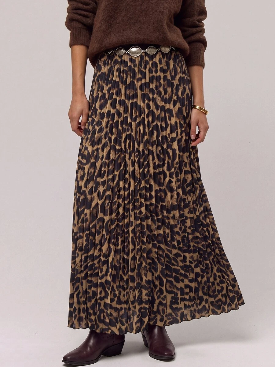 Freevana Women's Vintage Bohemian Leopard Print Skirt - Brown - View 1