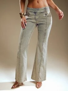 Denimoi Low Rise Stretch Denim Boot Cut Jeans With Front Seam Y2K Fashion Low Rise Jeans Sexy Jeans - Light Wash - View 1