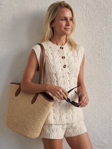 Omancia Vacation Casual Hollow Knit Top & Shorts 2 Pieces Set - Apricot - View 7