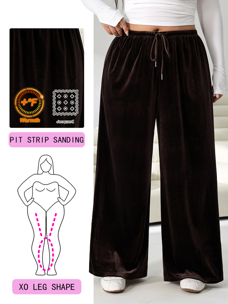 Solflare Plus Size Women's Drawstring Waist Solid Color Casual Versatile Daily Wear Sweatpants - Coffee Brown - View 1