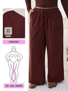 Solflare Plus Size Women's Corduroy Casual Elegant Versatile Everyday Long Pants In Brown Perfect For Back To School Commuting Daily Leisure Formal Home Wear - Coffee Brown - View 2