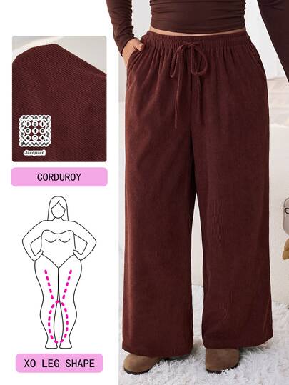 Solflare Plus Size Women's Corduroy Casual Loose Fit Elegant Versatile Long Pants In Brown Perfect For Back To School Commuting Daily Formal Fall Travel Home