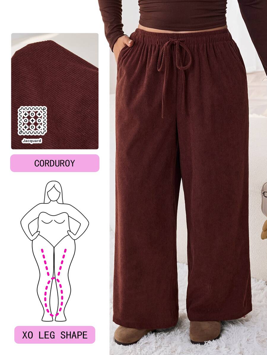 Solflare Plus Size Women's Corduroy Casual Elegant Versatile Everyday Long Pants In Brown Perfect For Back To School Commuting Daily Leisure Formal Home Wear