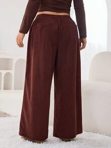 Solflare Plus Size Women's Corduroy Casual Elegant Versatile Everyday Long Pants In Brown Perfect For Back To School Commuting Daily Leisure Formal Home Wear - Coffee Brown - View 4