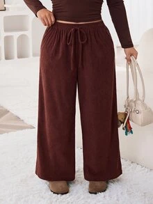 Solflare Plus Size Women's Corduroy Casual Elegant Versatile Everyday Long Pants In Brown Perfect For Back To School Commuting Daily Leisure Formal Home Wear - Coffee Brown - View 7