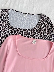 SHEIN 2PCS Teen Girls T-Shirts - Multicolor - View 3