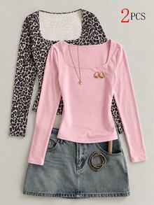 SHEIN 2PCS Teen Girls T-Shirts - Multicolor - View 1