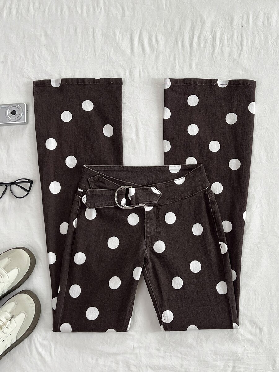 Elamini Polka Dot Print Skinny Flare Leg Jeans - Multicolor - View 1