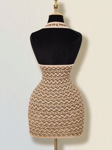 SHEIN ICON 条纹深V领露背吊带迷你连衣裙 - 彩色 - 查看 2