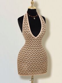 SHEIN ICON 条纹深V领露背吊带迷你连衣裙 - 彩色 - 查看 7