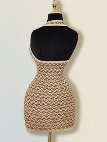 SHEIN ICON 条纹深V领露背吊带迷你连衣裙 - 彩色 - 查看 9