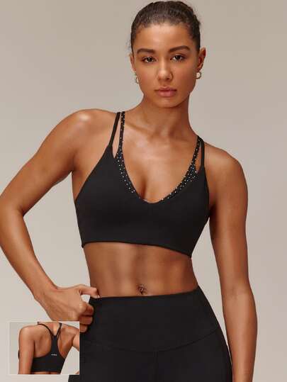 GLOWMODE FeatherFit™ Glow Where You Go Removable Cups 2-Piece Contrasting Sports Bra Low Impact Vacation Holiday Summer Travel Beach Daily Casual Wear