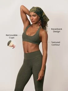 GLOWMODE FeatherFit™ Explore Your Glow Soutien-gorge de sport dos nageur avec panneaux CloudBlend & bonnets amovibles faible impact extérieur yoga studio quotidien - Trail Green - Voir 3