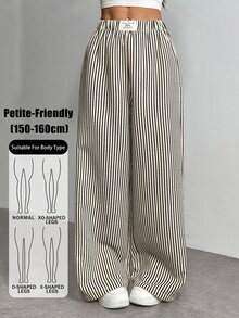 SHEIN PETITE PETITE 女款字母與條紋寬腿寬鬆休閒長褲，適合嬌小女性 - 深灰色 - 查看 9