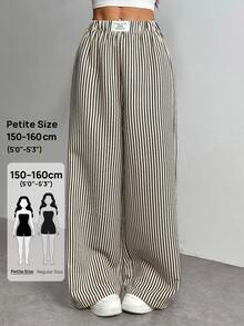 SHEIN PETITE PETITE 女款字母與條紋寬腿寬鬆休閒長褲，適合嬌小女性 - 深灰色 - 查看 8