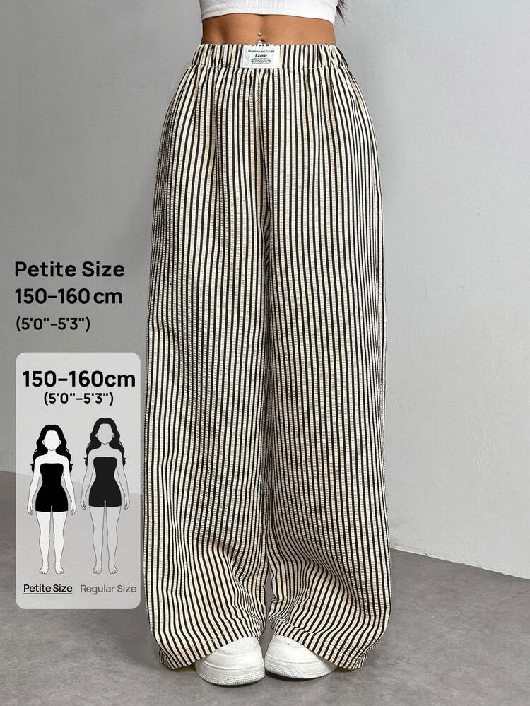 SHEIN PETITE PETITE 女款字母與條紋寬腿寬鬆休閒長褲，適合嬌小女性 - 深灰色 - 查看 8