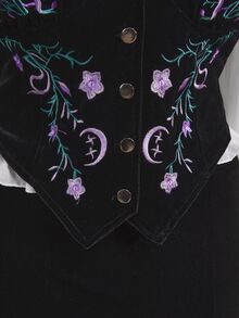 ROMWE Fairycore 大尺碼秋冬復古森系花卉刺繡天鵝絨背心 - 黑色 - 查看 5