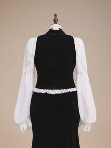 ROMWE Fairycore 大尺碼秋冬復古森系花卉刺繡天鵝絨背心 - 黑色 - 查看 7