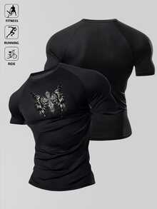 GymBeat Men's Sports T-Shirt Elastic Fashion Logo Holiday Gift, Gym - Black - View 3
