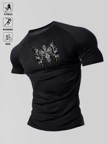 GymBeat Men's Sports T-Shirt Elastic Fashion Logo Holiday Gift, Gym - Black - View 1