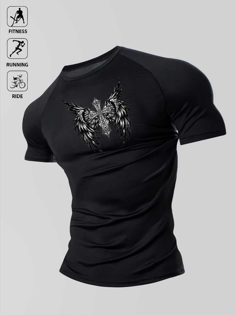 GymBeat Men's Sports T-Shirt Elastic Fashion Logo Holiday Gift, Gym - Black - View 1