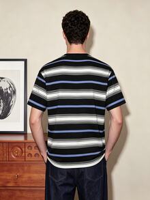 FROVYX Men's Striped Cactus Print Short Sleeve T-Shirt, Classic Stripes Meet Fun Cactus, Showcasing Cool Personalized, Helping You Easily Master Street Style - White - View 5
