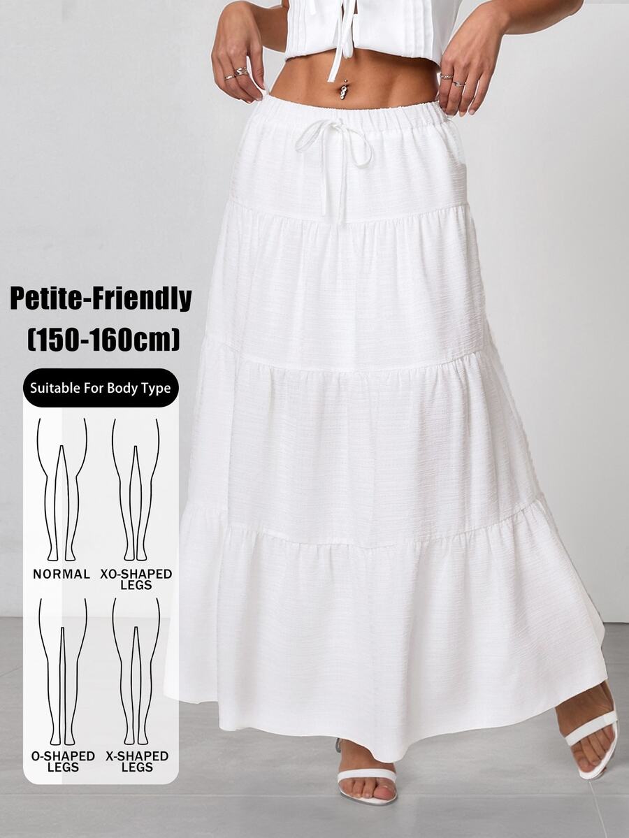SHEIN PETITE Plain Color Casual Long Skirt White,Petite Women Beach Autumn - White - View 1