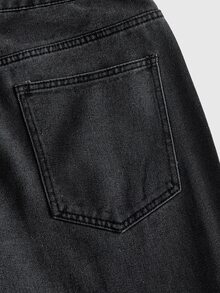 ROMWE MEN Goth American Style Stacked Rhinestone Denim Pants Men High Street Distressed Grey Black Extra Long Stacked Wide Leg Trousers Unisex - Black - View 4