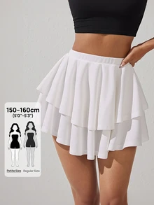 SHEIN PETITE High Waist Layered Hem Ruffle Skirt ,Petite Women - White - View 7