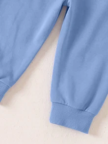2pcs Baby Boys Sweatshirt Set Sweet Light Blue Fuzzy Bear Patch Long Sleeves Crew Neck Loose Cute School Fall Style Fall Outfits,1 Random Set - Multicolor - View 5