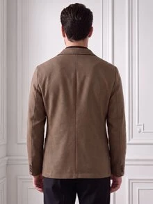 Core Aspect Men's Old Money Coffee Brown Loose Casual Blazer, Coarse Wool Fabric, Versatile For Commuting, Dating, Weekend - Coffee Brown - View 2